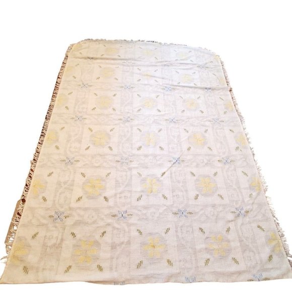 VTG 60s 70s Retro White Chenille Floral‎ Coverlet Comforter Queen Fringe 73X99 - Picture 8 of 8